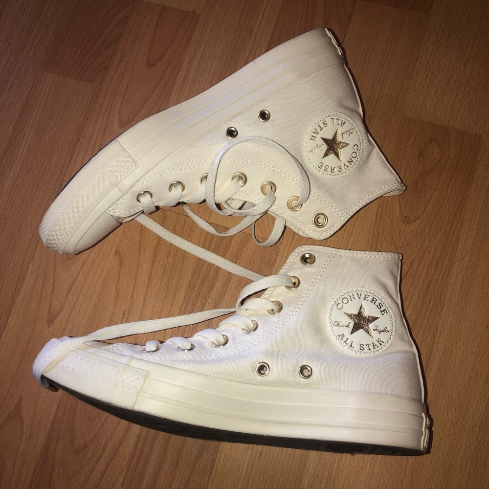 White High Top Converse Limited Edition Egret Gold